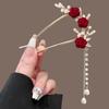 Novo Chinoiserie Red Rose U-shaped Tassel Hairpin Feminino High-end Hairpin Artefato Horse Face Saia Hairpin Acessórios Headwear