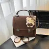 Mochila Feminina Casual de Grande Capacidade com Patchwork Estampado de Leopardo Coreano Nova Moda 2025 Bolsa de Ombro Único Transversal de Mão