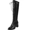 Botas de Caballero de Caña Alta para Mujer, con Tacón Alto, Cierre de Cordones Frontales, Tallas Grandes para Mujer 40-48, Zapatos de Otoño e Invierno Nuevos Z6-1