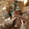 Meias Fair Isle Étnicas Europeias e Americanas Transfronteiriças, Meia-Calça Listrada de Outono de Nicho Retrô para Mulheres, Meias Largas de Zhuji