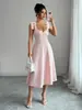 Vestido de tirantes de color liso de verano 2026 Amazon Europeo y Americano Transfronterizo, Ceñido a la cintura, Adelgazante, Elegante, de longitud media