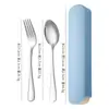 Estuche Portátil de Acero Inoxidable para Cubiertos (Cuchillo, Tenedor, Cuchara y Palillos) Set de Regalo Simple para Estudiantes, Acampada al Aire Libre