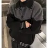 Cárdigan de Punto con Empalme de Color Contrastante para Hombre Otoño e Invierno Retro Americano Cuello Solapa Tejido de Punto Marca de Tendencia Nicho Chaqueta para Pareja