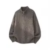 Suéter casual retro con cremallera y cuello medio alto estilo japonés Hanlu para hombre, tejido de punto tipo jersey texturizado de corte holgado para otoño e invierno