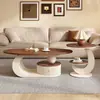 Mesa de centro de estilo vintage de lujo ligero en color nogal para sala de estar, uso doméstico, mesa de té de forma ovalada, mesa de centro pequeña de combinación moderna simple, modelo nuevo