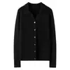 Suéter de Cashmere Feminino 100% Cashmere Puro Outono e Inverno Novo Gola Polo Cardigan Manga Longa Jaqueta Quente Top com Fechamento