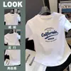 Playera de Algodón con Hilo de Manga Corta para Mujer Verano Nuevo Diseño Nicho Sentido Chica Caliente Top Bajo Irregular Ins Trendy