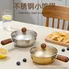 ¡Guau! Tazón de Acero Inoxidable 304 sin Recubrimiento con Mango de Madera, Antiescaldante, de un Solo Mango, para Fideos Instantáneos, Sopa, Desayuno, Ensalada, Arroz al Horno, para una Persona