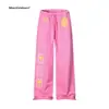 Comercio Transfronterizo 2026 Tendencia Primavera/Verano Pantalones Deportivos Ligeros Sueltos Estilo Retro Americano Estampado Cruzado Cordón Pantalones de Pierna Ancha