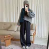 Pantalones cálidos de dos vías pequeños para mujer, nuevo estilo de invierno, forrados de forro polar, engrosados, de cintura alta, buena caída, dobladillo con puño, cálidos, de pierna recta
