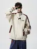Sudadera con capucha de bloque de color retro americano con cuello alto para hombre, Otoño Invierno, Marca de moda, Estilo universitario, Holgada, Informal, Cárdigan, Sudadera, Ropa de abrigo