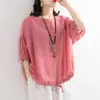 Nueva Camiseta Casual Suelta Talla Grande 2022 para Mujer, Manga Murciélago, Dobladillo con Cordón, Cuello Redondo, Manga Media, Top Pullover para Verano