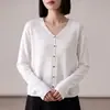 Novo Cardigã de Malha Tencel 2026 com Gola V e Borda Enrolada para Mulheres, Roupa de Outono, Casaco Fino Solto Emagrecedor de Linho