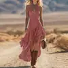 Novo Vestido de Verão 2026 Europeu e Americano, Estilo Western Americano, Comprimento Médio, Decote em V Profundo e Design Sem Mangas, Em Estoque no Tiktok
