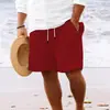 Mejores Vendedores Transfronterizos Europeos y Americanos 2023 Estación Independiente de Amazon Pantalones Cortos de Algodón y Lino con Cordón Pantalones de Playa para Hombre