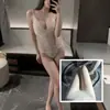 Hermoso y Atractivo Conjunto de Lencería, Puro Deseo y Pasión, Body Strapless de Entrepierna Abierta, No Necesita Quitarse, Atuendo Sexy de Secretaria de Encaje Seductor