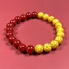 Pulsera de Cinabrio Crudo con Arena de Cristal Translúcido y Cristal de Oro Real, Pulsera Unisex para Hombres y Mujeres, Regalo de Joyería de Año de Nacimiento