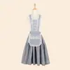 Delantal de Encaje Vintage Estilo Francés para Mujer, Falda con Tirantes para Cocina y Hogar, Elegante y Dulce con Bordes Fruncidos y Patchwork de Encaje en Marrón
