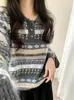 Suéter de Punto Suave y Pegajoso de Lana 100% Cepillada con Cuello Polo Jacquard, Estilo Nuevo Otoño/Invierno 2026 para Mujer, Holgado, Rejuvenecedor