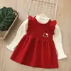 Conjunto de chaleco de punto para niña y falda Aekyung otoño e invierno gato de dibujos animados chaleco falda y camiseta básica conjunto de dos piezas
