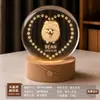 Bola de cristal creativa, luz de noche de madera maciza, lámpara ambiental de escritorio, decoración de mesita de noche, temática de mascotas gato y perro, regalo de recuerdo personalizable