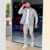 Traje de punto gofrado de manga larga para hombre, nuevo, exportación Primavera y Otoño, Amazon, solapa, cremallera, cárdigan, conjunto casual de dos piezas