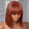 Peruca Transfronteiriça para Mulheres Europeias e Americanas Laranja Escuro Franja Reta Cabelo Liso Curto Simulação de Cabelo Fibra Química Touca Fabricante em estoque