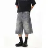 Verão 2026 Nova Moda Americana Jeans Reto Solto Sete Pontos Manchas Homens e Mulheres Marca Tendência Shorts de Perna Larga Versátil