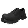[Personalizado] Zapatos de Cuero para Hombre, Estilo Británico Formal de Negocios, Punta Ancha Suela Gruesa, Zapatos Derby con Punta Redonda y Punta Ancha para Aumentar la Altura