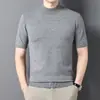 Camiseta de Punto de Imitación Lana para Hombre, Cuello Medio Alto, Manga Corta, Versátil, Capa Base Casual de Negocios, Primavera/Otoño 2026
