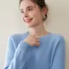 Suéter Nuevo de Cachemira Otoño e Invierno para Mujer Cuello Redondo Suéter Básico Estilo Dulce Holgado Aspecto Adelgazante Suéter Básico de Una Línea