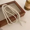 Collar de Perlas con Incrustaciones de Pedrería Multicapa Apilable Estilo Retro de Corte Lujo Ligero Sensación de Alta Gama Cadena para Clavícula Accesorio de Moda Versátil para Mujeres