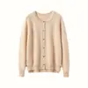 Nueva colección de otoño e invierno: Cárdigan de cachemira para mujer con adornos de pedrería, con cuello redondo, mangas largas y un diseño cálido y en capas
