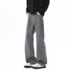 Calças casuais de algodão puro pesado com micro-boca de sino, calças de trabalho retas com caimento ajustado, jeans versátil solto