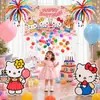 Decoración de Cumpleaños con Tablero KT de Hello Kitty, Set de Lluvia de Globos para Niños Bebés de 4 Años, Decoración de Escena de Fiesta de Gato KT de 5 Años