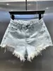 Shorts de Mezclilla Retro Irregulares Desgastados Azul Claro para Mujer, Verano Sexy de Cintura Baja Pierna Ancha Rectos Hot Pants