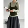 Suéter de punto retro estilo coreano Jiangzuo con cuello Polo + camisola conjunto corto de dos piezas para mujer otoño 6676