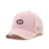 Gorra de béisbol para niños con etiqueta de cuero y letras, gorra de media malla de color caramelo para protección solar de bebé primavera/verano, gorra de pico de pato para niños, transfronterizo