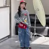 Conjunto de Niña 2026 Otoño Nuevo Conjunto de Moda para Niños Mayores: Conjunto de Dos Piezas con Top Rayado y Jeans Sueltos para Estudiantes de Secundaria