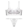 Lencería Sexy de Encaje de Venta Caliente en Comercio Exterior Transfronterizo, Conjunto de Sujetador de Malla Fina para Mujeres que Minimiza los Bustos Grandes y Recoge los Senos Laterales