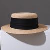 Hua Qiao Primavera e Verão Novo Retro Rafi Grass Flat Top Chapéu de Palha Britânico Feminino Top Hat Aba Larga Decoração Plissada Protetor Solar