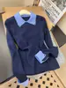 Suéter Polo Slim Fit com Blocos de Cor Únicos para Mulheres, Primavera/Outono/Inverno 2026, Suéter de Tricô Emagrecedor e de Alta Qualidade