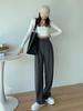 Primavera e Verão cinza Wide Leg Calças Mulheres Loose Emagrecimento Andar de comprimento Calça Terno High-end Draping Straight Long Pants Thin