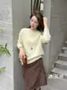 Suéter de Polar con Cuello Redondo de Lana Cachemir para Mujer, Tejido Suelto y Suave, Top Básico Versátil de Color Caramelo para Otoño e Invierno