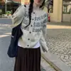 Cardigã de Tricô Jacquard Fair Isle para Mulheres, Novo Outono e Inverno Vintage Solto Versátil Casaco Suéter, Direto da Fábrica