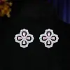 Conjunto de Collar y Pendientes de Trébol con Piedras Preciosas de Lujo Ligero, Cadena para Clavícula Completa de Diamante de Lujo Ligero, Accesorios Versátiles de Circonita de Alta Gama para Mujer