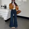 Jeans Acampanados Gruesos Cálidos de Color Claro con Forro Polar para Mujer, Modernos Jeans de Campana Adelgazantes de Longitud Completa en Azul Oscuro y Azul Claro