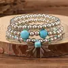Nuevo juego de pulseras de cuentas turquesas transfronterizas europeas y americanas, juego de pulseras de cordón elástico de moda, cadena hecha a mano de estilo bohemio