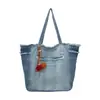 Bolso Tote de Mezclilla Lavada con Bloques de Color para Mujer, Bolso de Hombro Versátil de Nicho de Alta Gama, Bolso de Mano de Gran Capacidad para el Trabajo