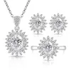 Douyin Live E-commerce Mais Vendido Joias da Moda Conjunto de Três Peças Pedras Preciosas Coloridas Luxo Incrustado Completo com Diamante Colar de Noiva Anel Brincos Mulheres